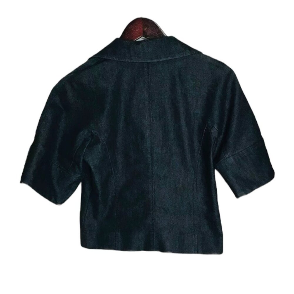 KENNETH COLE NEW YORK JEANS JACKET CROPPED DARK WASH 3/4 SLEEVE FRONT/ZIP - Picture 8 of 11